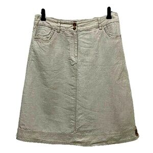 E•col•o•gie linen A-line neutral lightweight skirt, front fly, pockets, taupe